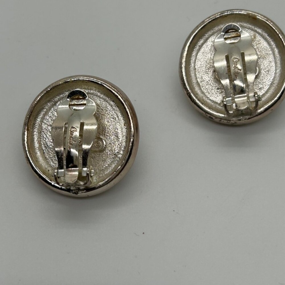 Vintage Carolee Clip-on Earrings Silver-tone Faux Black Pearl Button Modernist - Picture 8 of 14
